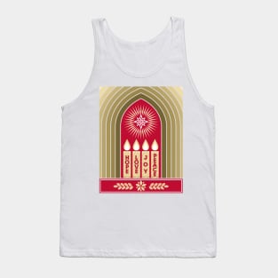 Four Advent candles lit in anticipation of the birth of Jesus Christ Tank Top